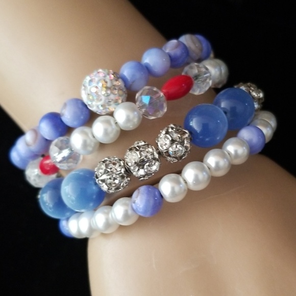 NWT Handcrafted Agate and Glass Bead Rhinestone Beaded Bracelet NWT - Picture 11 of 12